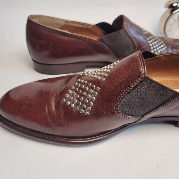 VTG 70s Studded Leather Loafer Shoe Cognac Men US 9 Slip On ITALY Carlo Morandi main image 8